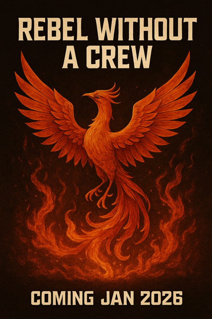 Red Phoenix rising from flames on a dark background.